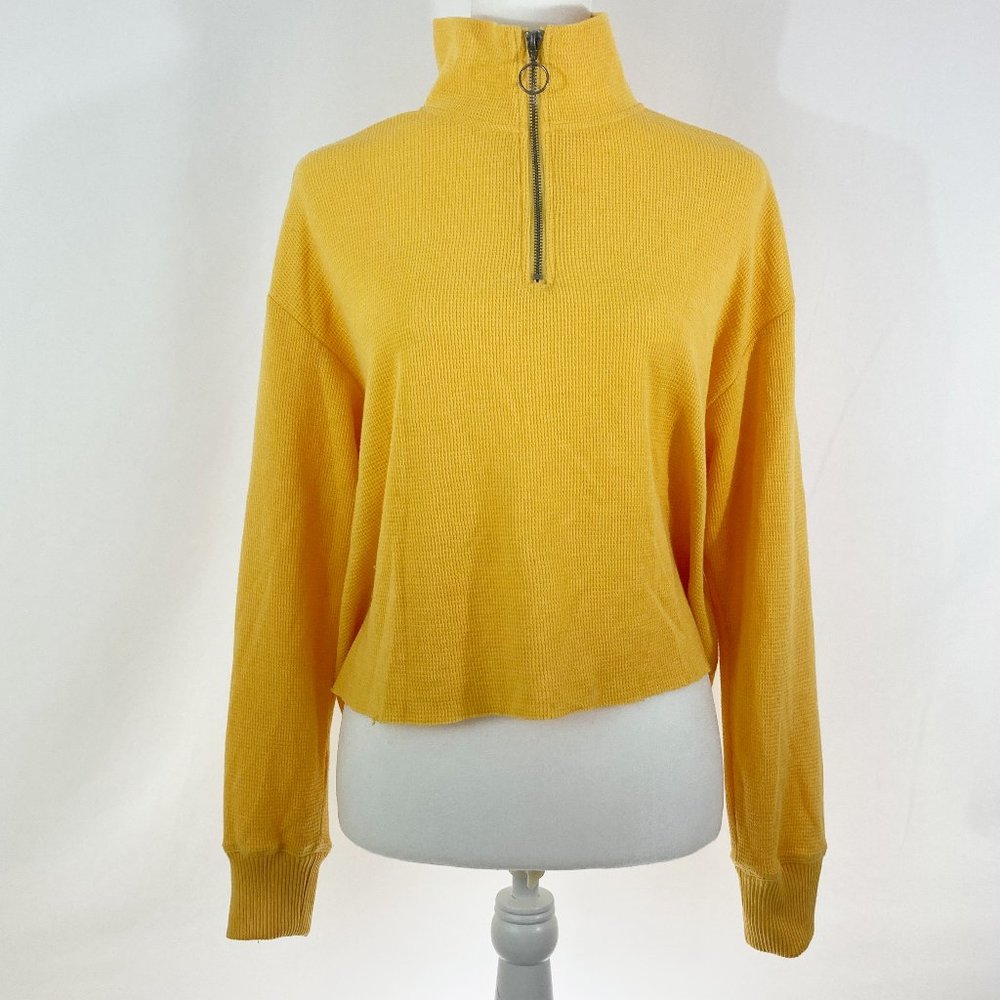 Hollister Boyfriend Tee Quarter Zip Cropped Thermal Size XS